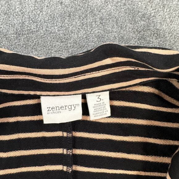 Zenergy By Chicos Open Front Jacket Black/Tan Stripe Women's Size 3/ X-Large - Picture 4 of 9